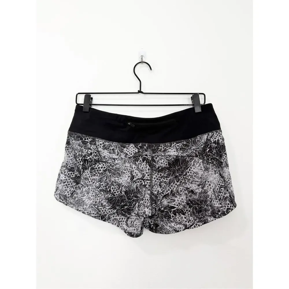 Lululemon Run Times Short II 4” Inseam Black White Floral Size 6 - Picture 2 of 6